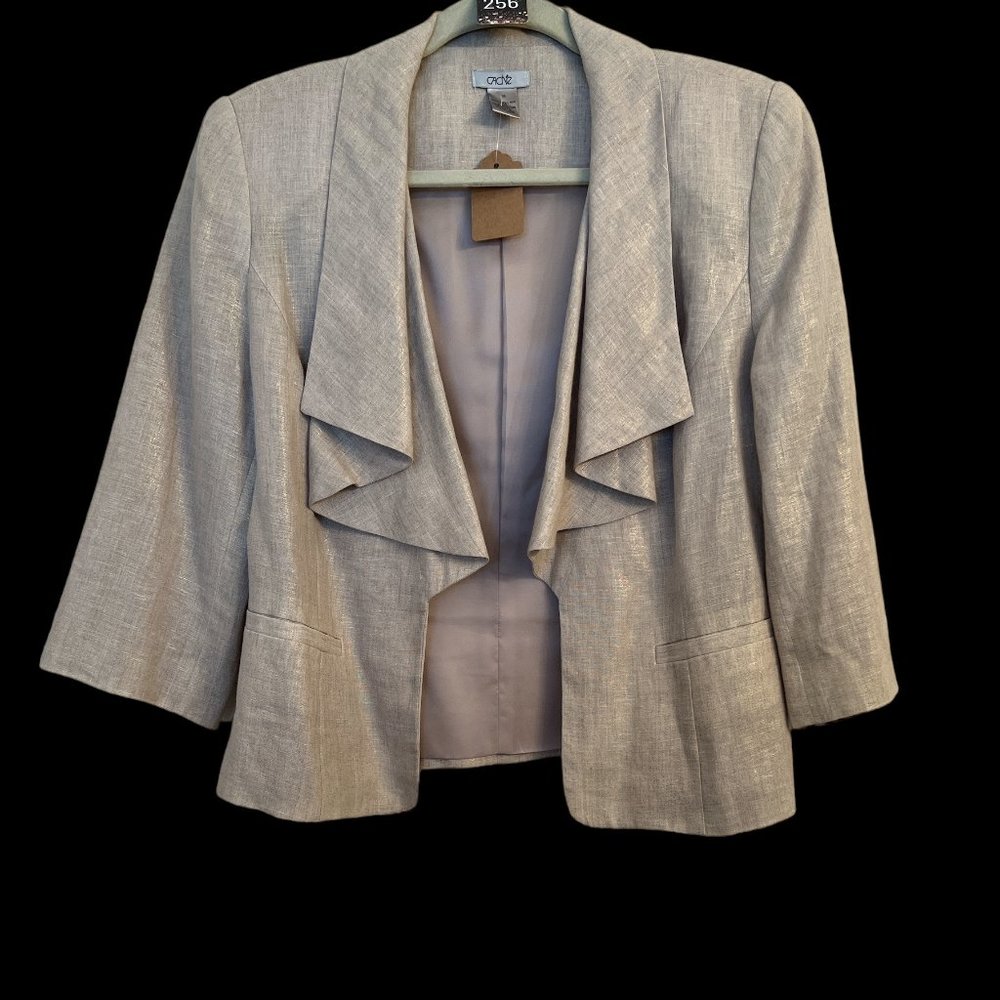 015 Cache Metallic Luster Linen Open Front 3/4 Sl… - image 2